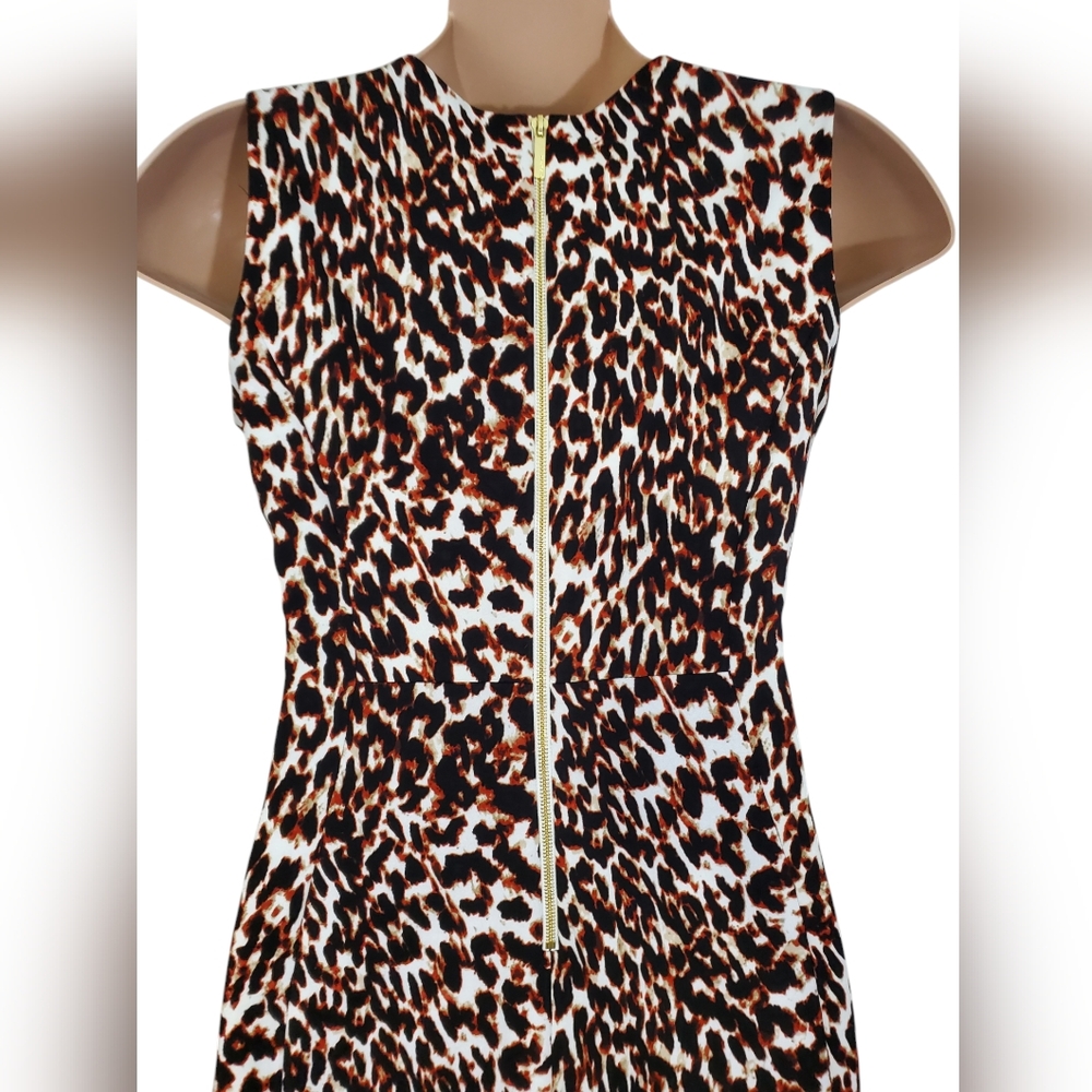 Calvin Klein Size 14 Elegant Sleeveless Scuba Animal Print Leopard Sheath Dress - Picture 10 of 15